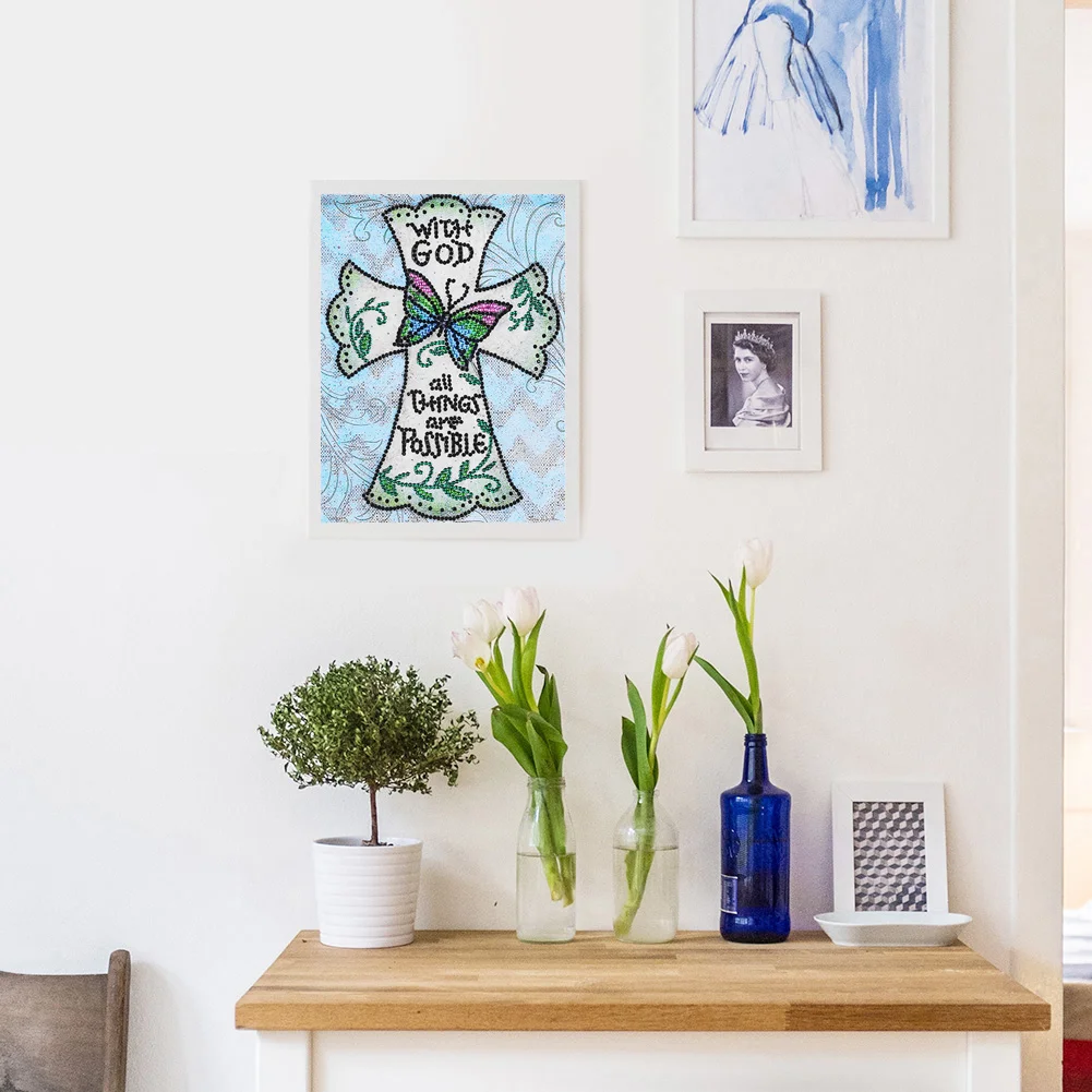 Diamond Painting - Special Shaped Drill - Holy Cross Butterfly(25*30cm)