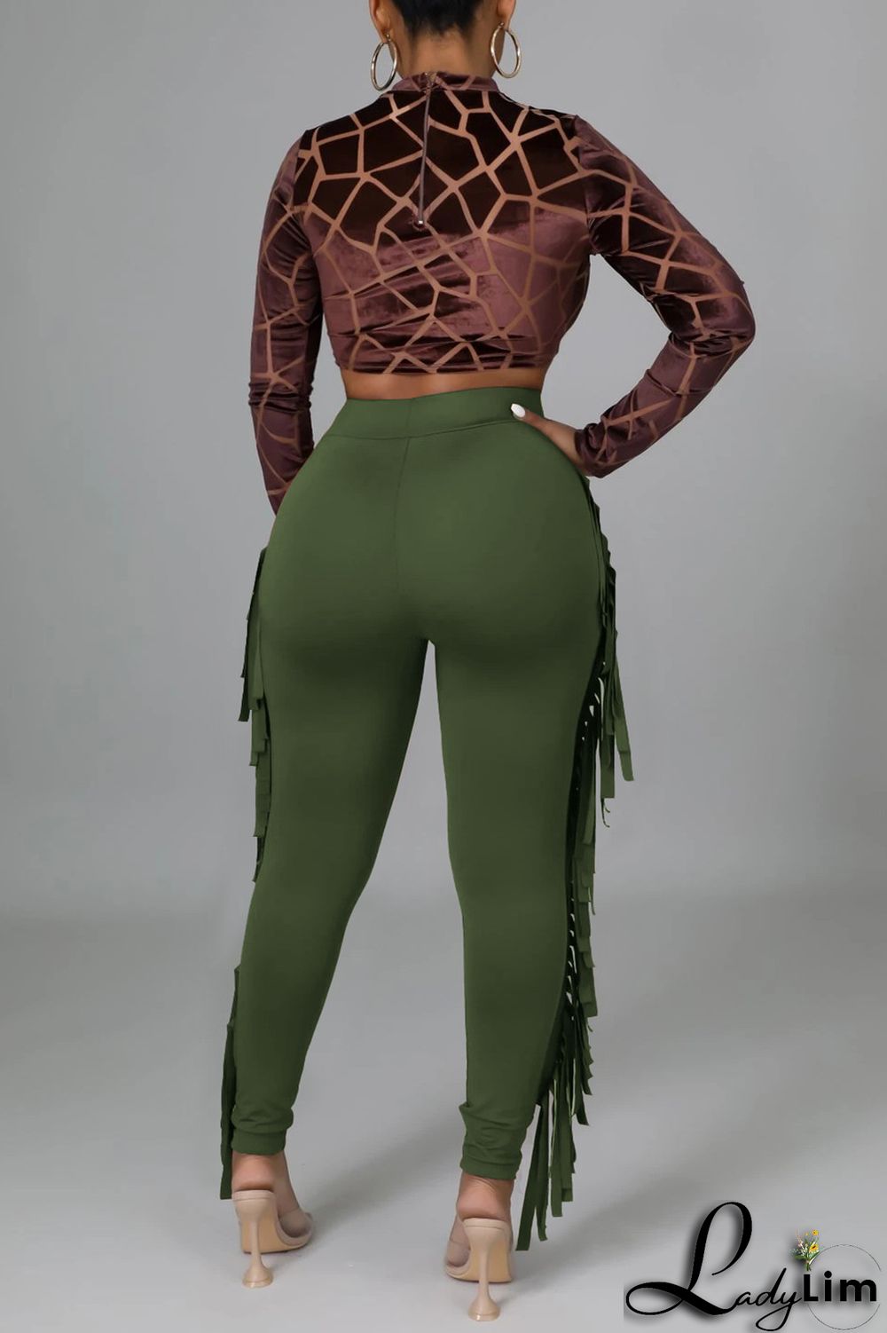 Black Fashion Casual Solid Tassel Regular High Waist Pencil Trousers