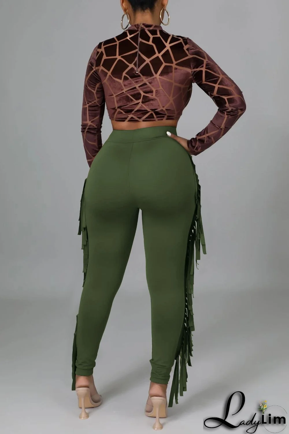 Black Fashion Casual Solid Tassel Regular High Waist Pencil Trousers