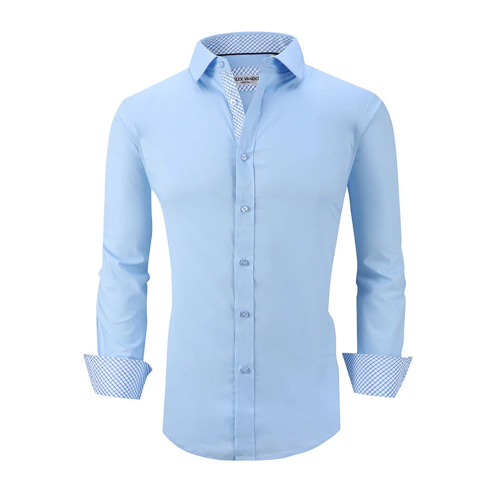 Men's L-19 Long Cotton Stretch Shirt Blue Alex Vando Fashion