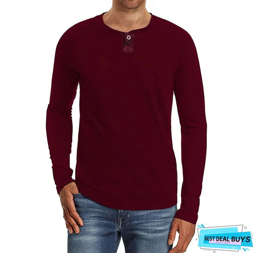 Men's Long-Sleeved Bottom Shirt with Round Collar