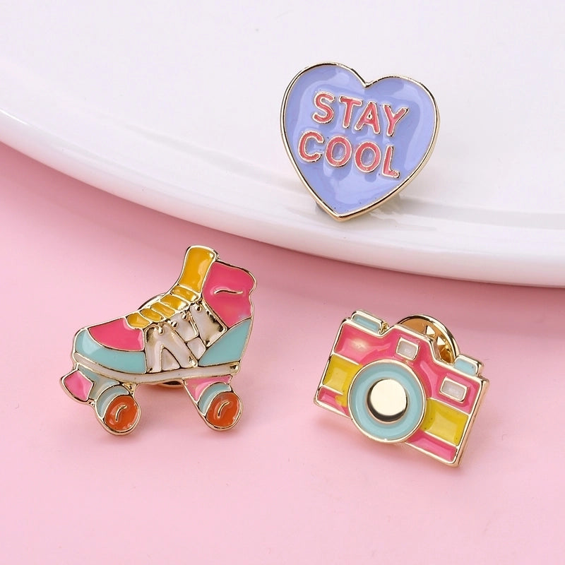 Cute Romantic Sweet Skates Camera Heart Shape Alloy Enamel Kid'S Adults Brooches