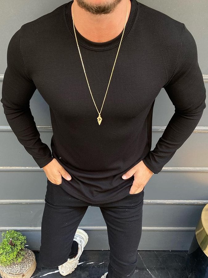 Men's Casual Solid Long Sleeve Sweater