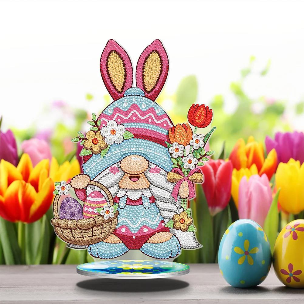 DIY Easter Egg Gnome Acrylic Single Sided Diamond Painting Desktop Ornaments Kit for Office Desktop Decor