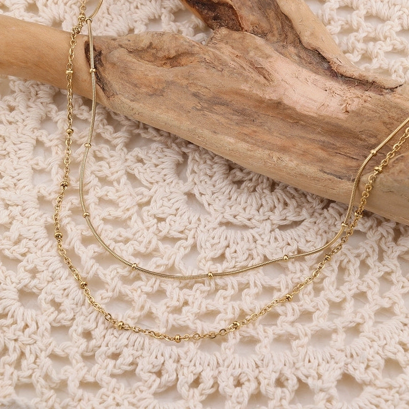 201 Stainless Steel 304 Stainless Steel 18K Gold Plated Minimalist Solid Color Double Layer Necklaces