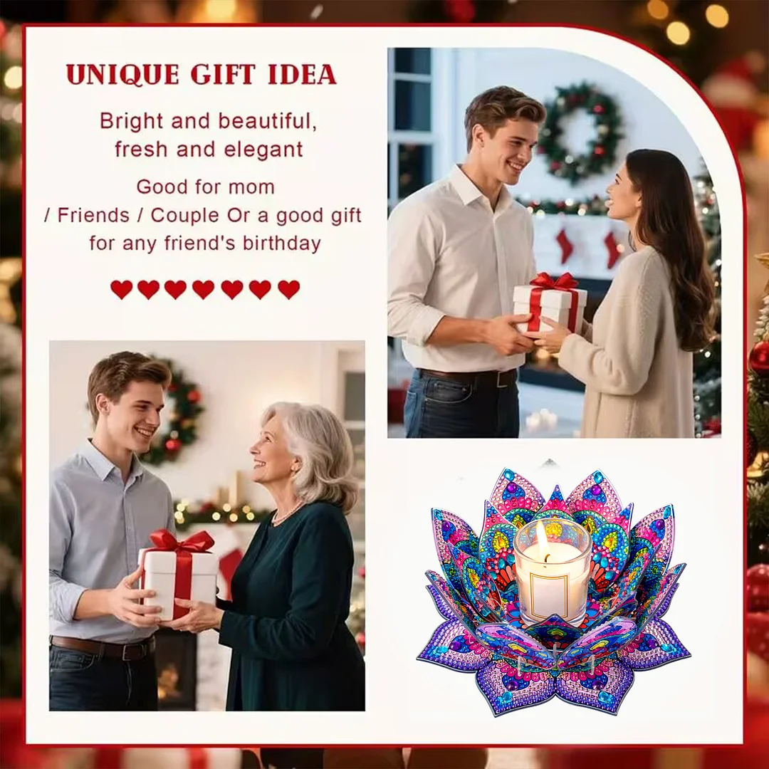 5D DIY Diamond Art Painting DIY Acrylic Desktop Ornament Flower Candle Holders Tealight Handmade Home Office Decor for Adults Beginners (Purple Lotus-A)