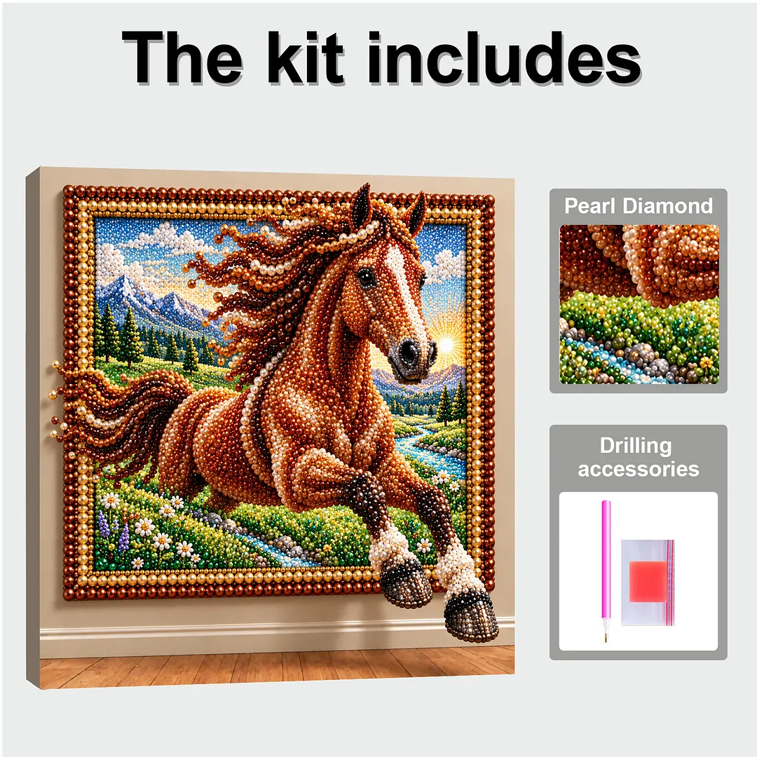 Pearl Painting Kit for Adults Horse with Frame 11.81x11.81in
