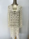 Hollow Lace Deep V-Neck Cover-Ups Tops Mini Dress
