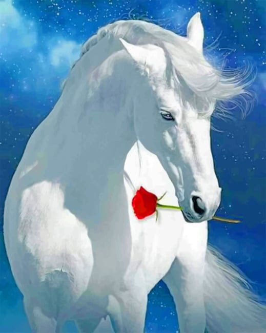 

White Horse Holding A Red Flower – Paint By Numbers - 40*50CM, 501 Original