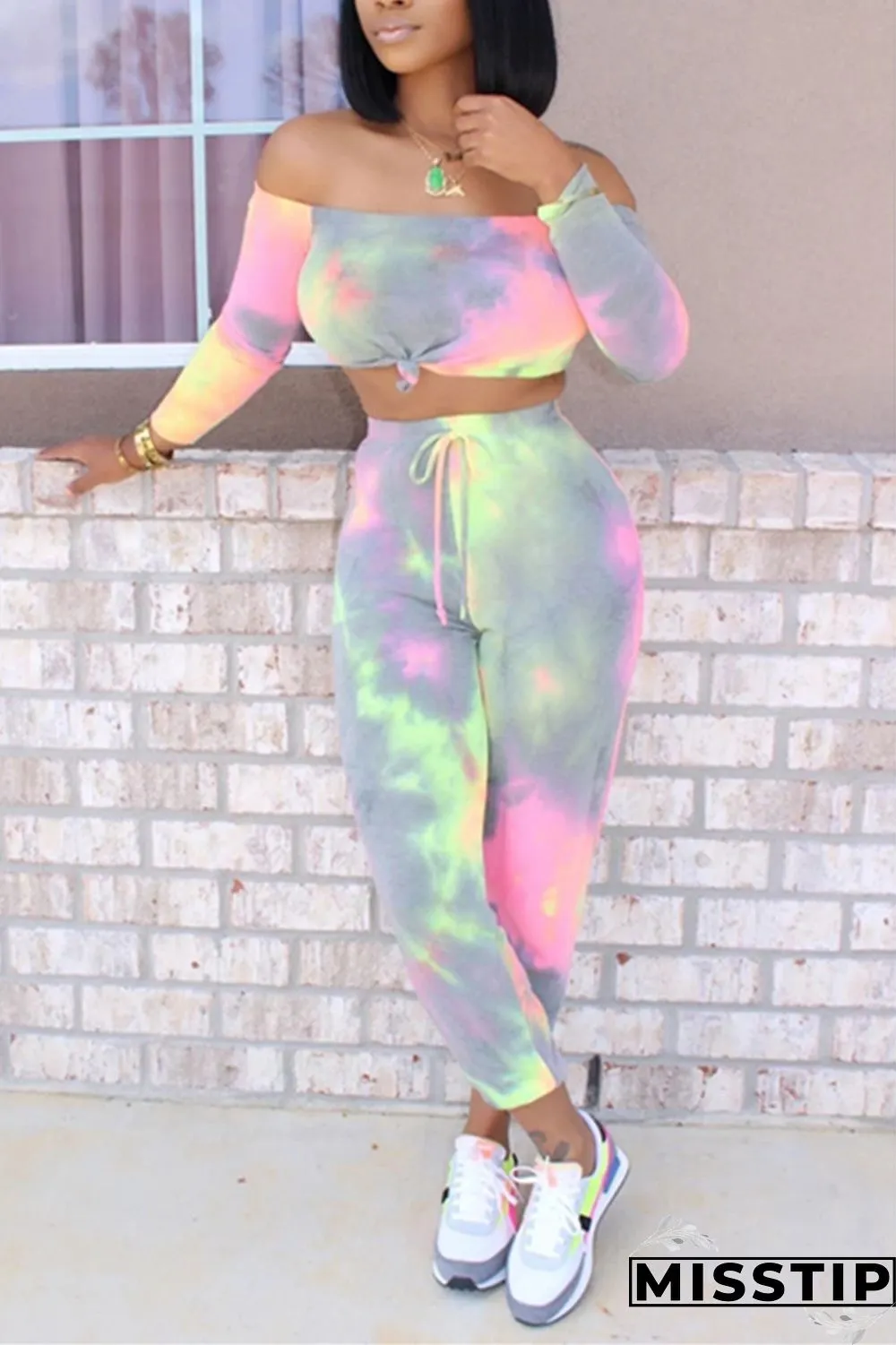 Grey Fashion Casual Printed Trousers Two-piece Set