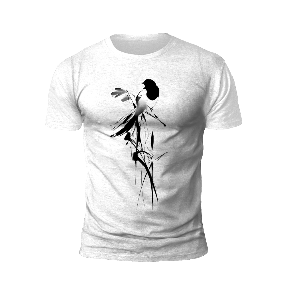Ink Bird on Bamboo: Nature's Poem T-Shirt