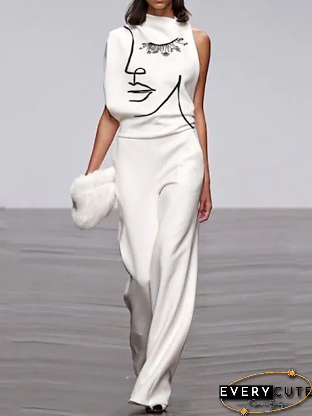 Casual Half Turtleneck Loose Sleeveless Jumpsuit & Romper