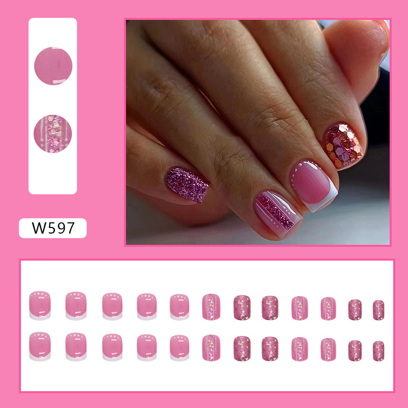 Xinkeke Simple Nails Almond – Leopard French Press On Nails Pink Gradient Glossy Artificial Manicure for Women  