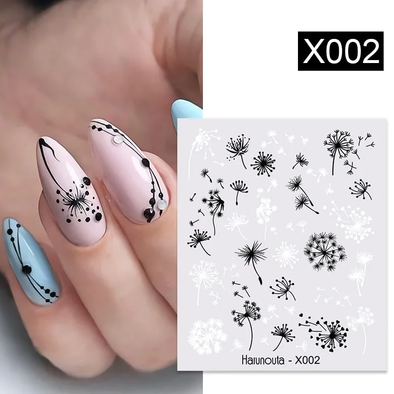 Harunouta Autumn Flowers Leaves Line Patter Nails Sticker Nail Art Decorations Decals Water Transfer Slider Foil Manicures Wraps-Nail Inspo