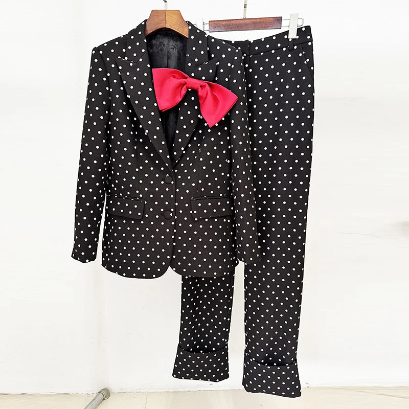 Nigikala Nigikala Star New Bow Decoration Wave Dot Suit Jacket Trouser Suit Two Sets
