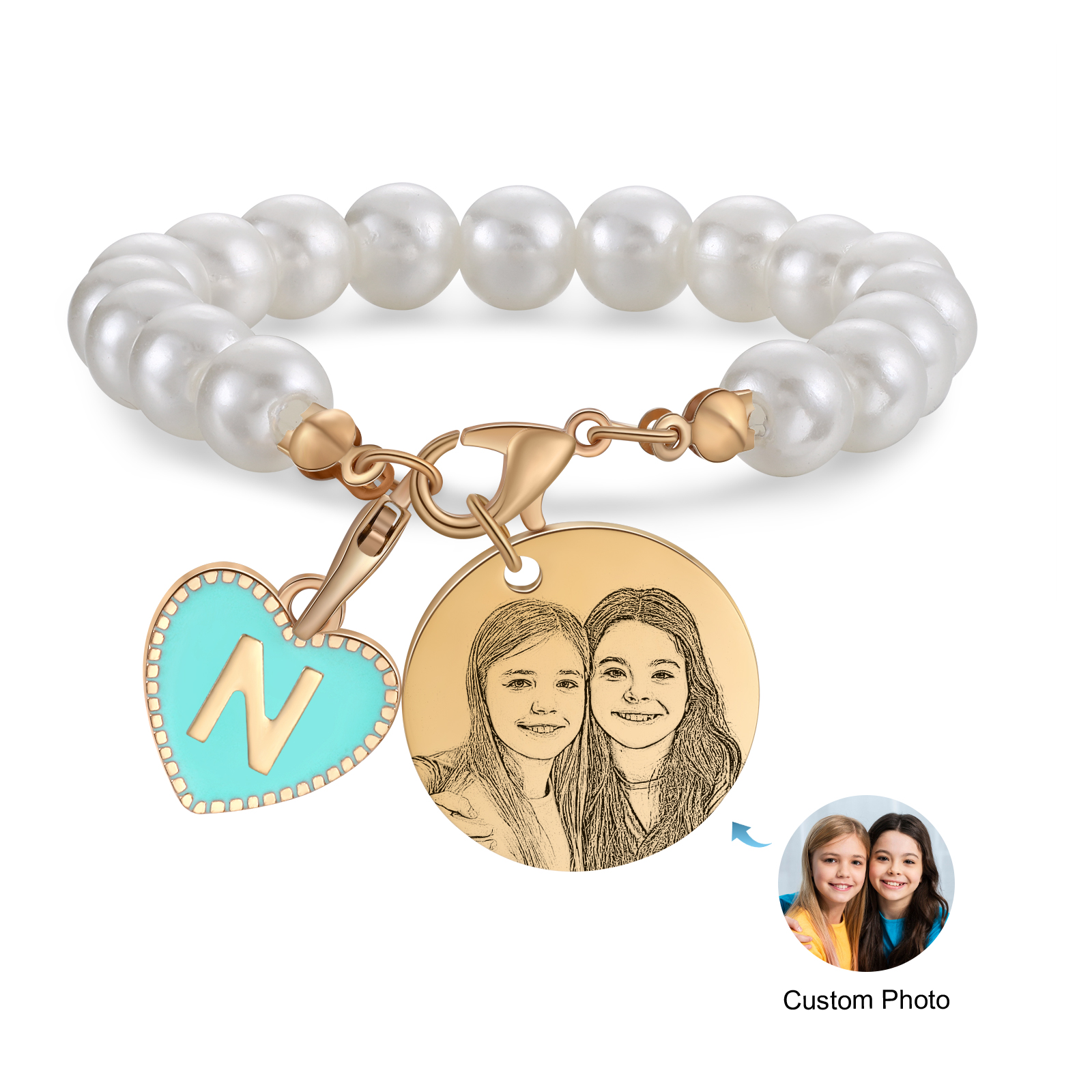 Personalised 26 Letters Pendant Custom 1 Photo Hanging Ornament Beaded Bracelet Back-to-School Gift for Girls-Jessemade AU