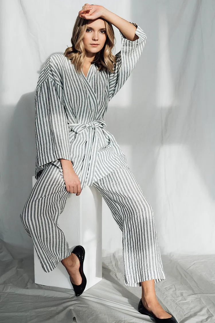 Wrap Set &ndash; 2-Piece Linen Lounge Outfit for Plus Size Women