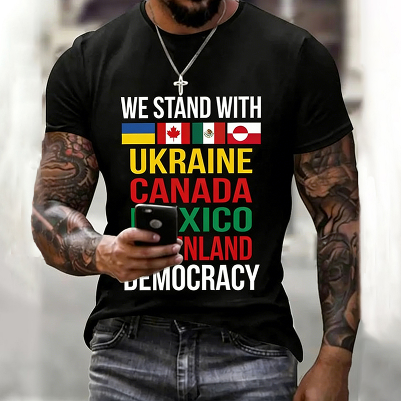 Men's We Stand With Ukraine, Canada, Mexico, Greenland Printed T-shirt artswardrobe