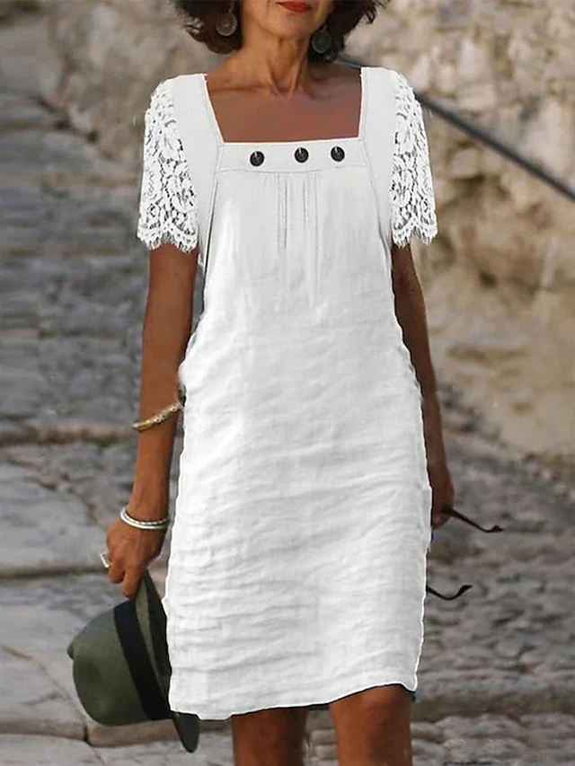 Women's Casual Lace White Midi Dress
