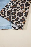 Women's Denim Block Leopard Patchwork Shirt Collar T Shirt Mini Dress