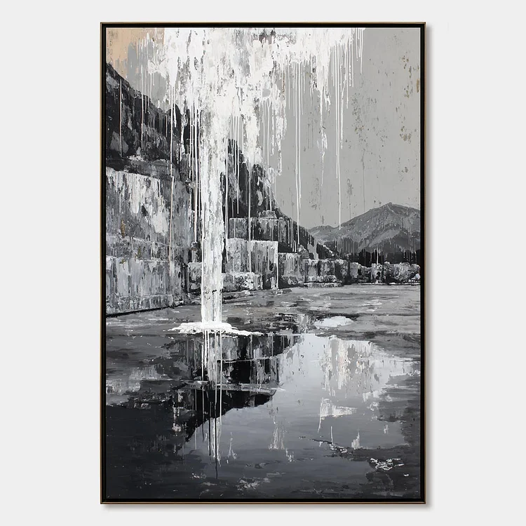 ECHO CHAMBER: Monochromatic Industrial Abstract Landscape Painting（Canvas painting）