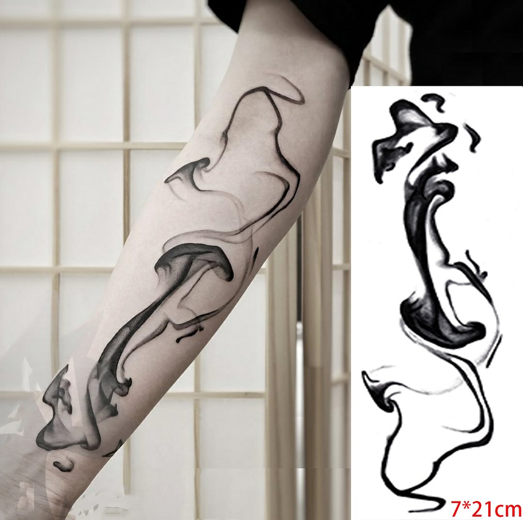 Gingf Waterproof Temporary Tattoo Sticker Black Abstract Design Chinese Water and Ink Fake Tatto Flash Tatoo Body Art for Women Men