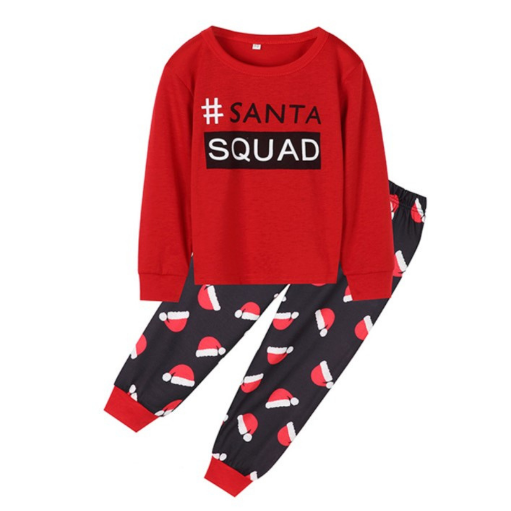 Christmas hat printed short-sleeved parent-child pajamas set