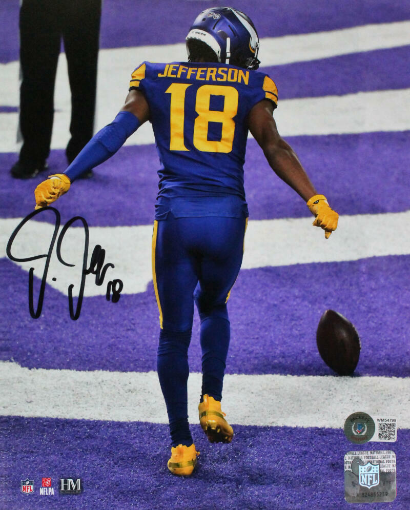 Justin Jefferson Autographed Minn. Vikings 8x10 HM TD Dance Photo Poster painting-Beckett W Holo