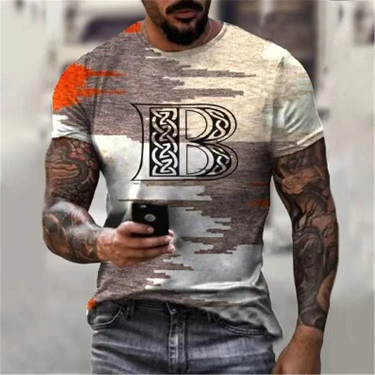 Letter B Retro Summer Short Sleeve Men's T-Shirts at Hiphopee