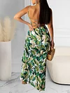 Spaghetti-Neck Floral Print Backless Split-Side Maxi Dress