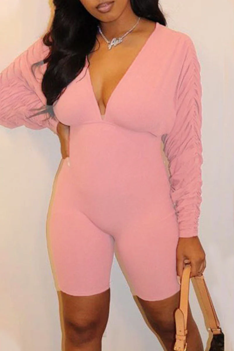 Sexy Solid Split Joint Fold V Neck Regular Jumpsuits