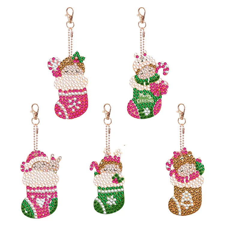 5PCS Christmas Stocking Critter - Keychain - DIY Diamond Crafts