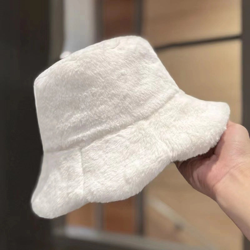 New Autumn And Winter Fleece-lined Imitation Rabbit Fur Fisherman Hat Girl Sweet Cute Warm Cold-proof Hat Lotus