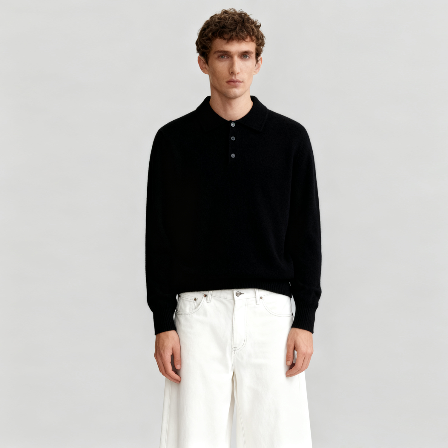 Men's Solid Cashmere Sweater Versatile Polo Knit REAL SILK LIFE