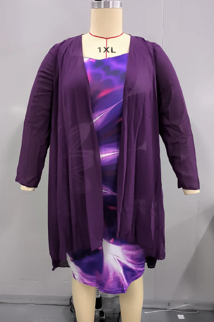 Plus Size Floral Print Long Sleeve Two Pieces Midi Dresses  Flycurvy [product_label]