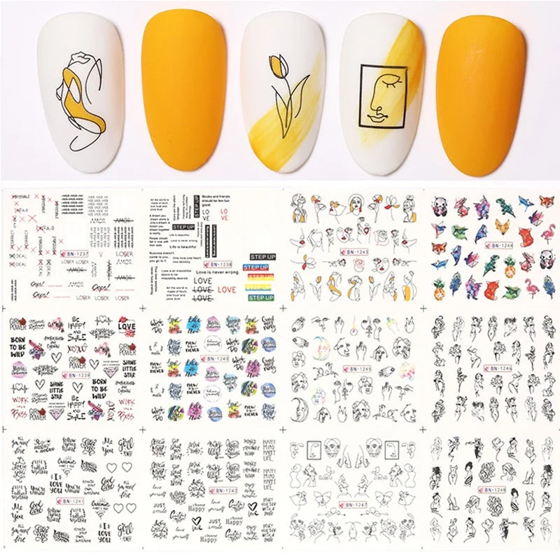 12pcs Valentines Love Letter Water Decals Flower Sliders Nail Stickers for Manicure Nail Art Decoration Transfer Water Sticker-Nail Inspo