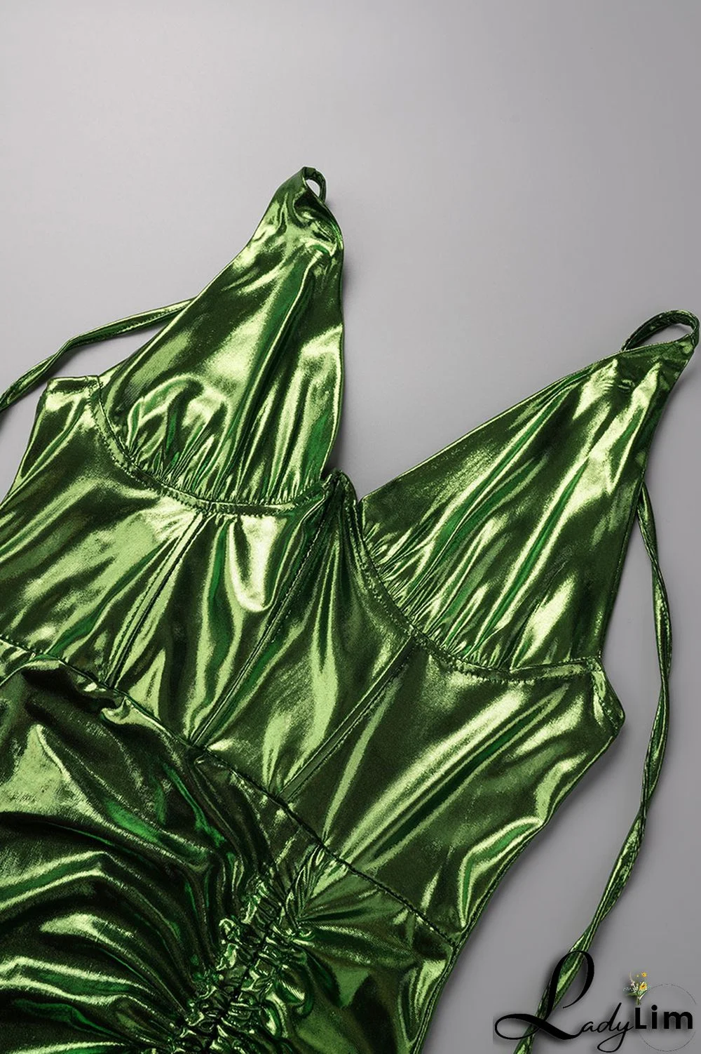 Silver Sexy Solid Bandage Backless Fold Halter Sleeveless Dress Dresses