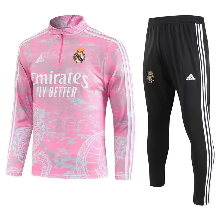 23/24 Real Madrid Half-Pull Training Suit Pink Football Jersey Set