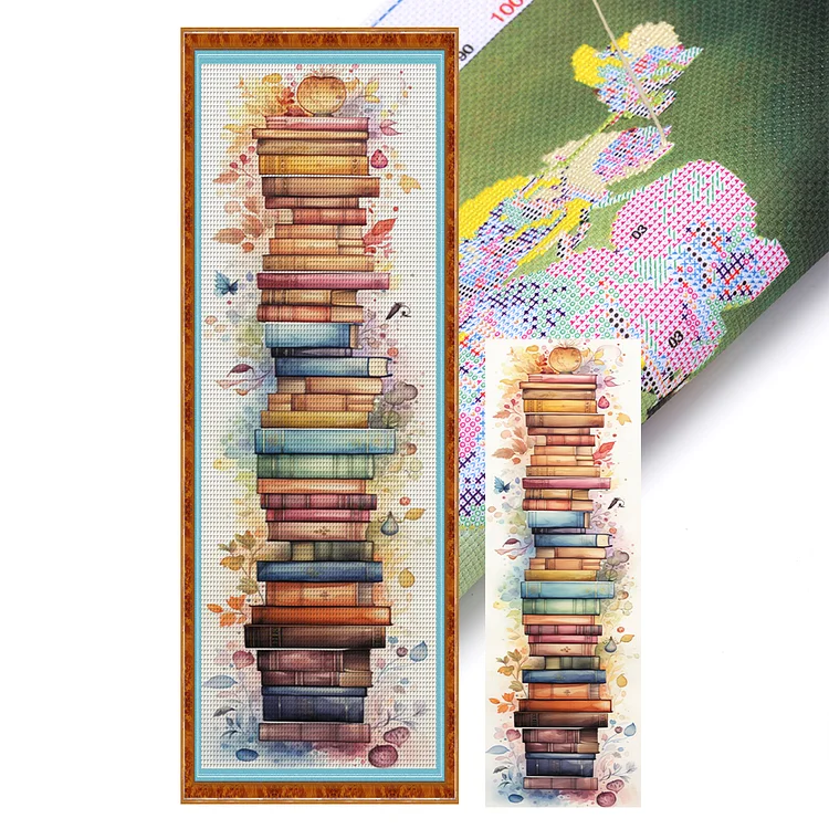 Stack Of Books With Flowers 11CT (30*80CM) Stamped Cross Stitch gbfke