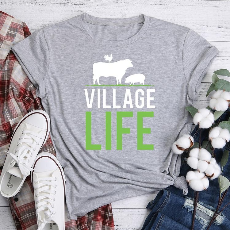 ANB - Funny Life Of Village Cow Pig Rooster Ecology lovers  Retro Tee-05308