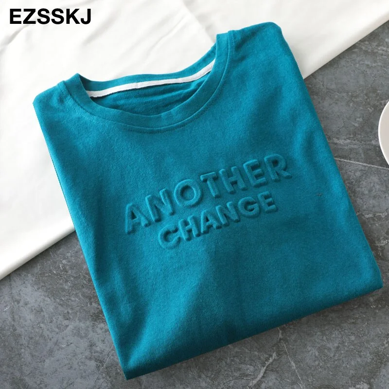 spring summer Women basic 3D Letter T-shirt Casual Loose short sleeve bottom candy color cotton T-shirt  Female Thick Tops