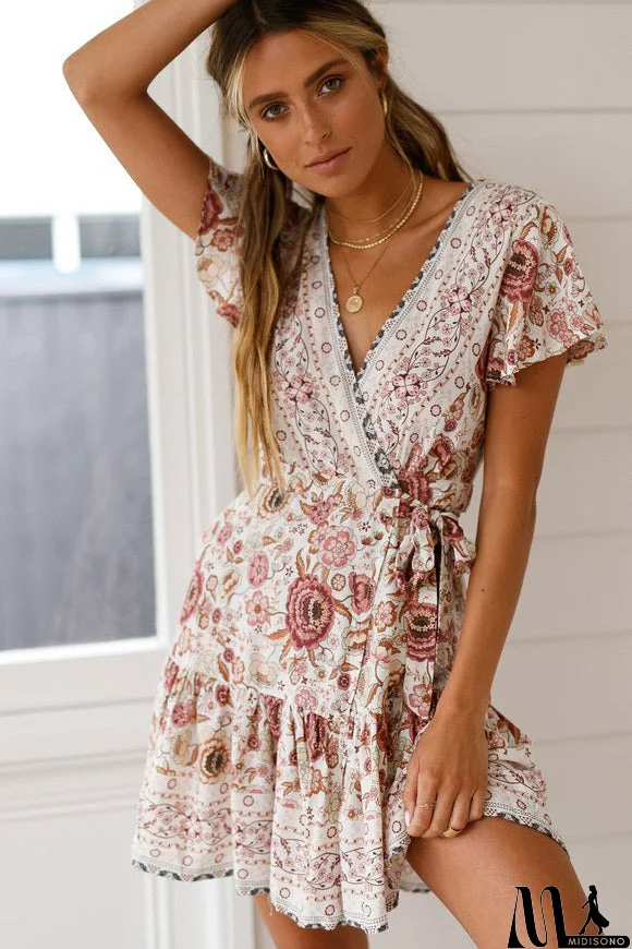 MidiSono - Sexy V-neck Maxi Printed Summer Short Dress