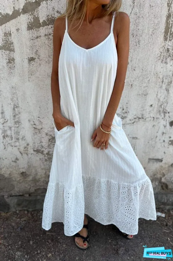 Cotton and Linen Suspender Long Dress