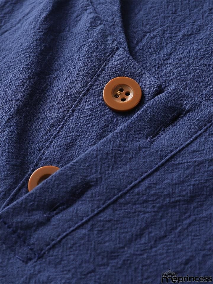 Solid Color Lightweight 2-Piece Outfit Button T-Shirt + Drawstring Waistband Cropped Pants