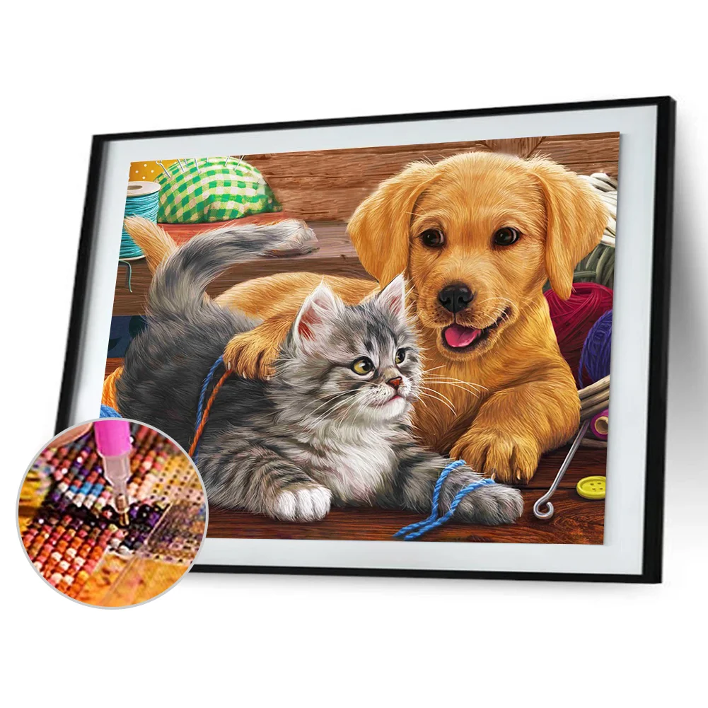 Diamond Painting - Full Round Drill - Cat Dog(40*30cm)