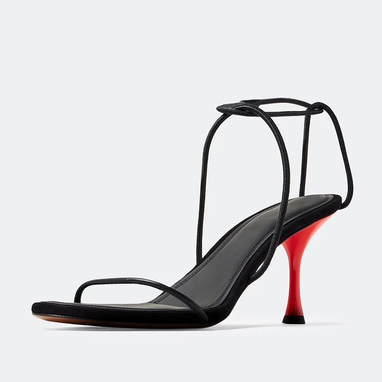 Minimalism Black Round Toe Criss-Cross Ankle Straps Heeled Sandals |FSJ Shoes