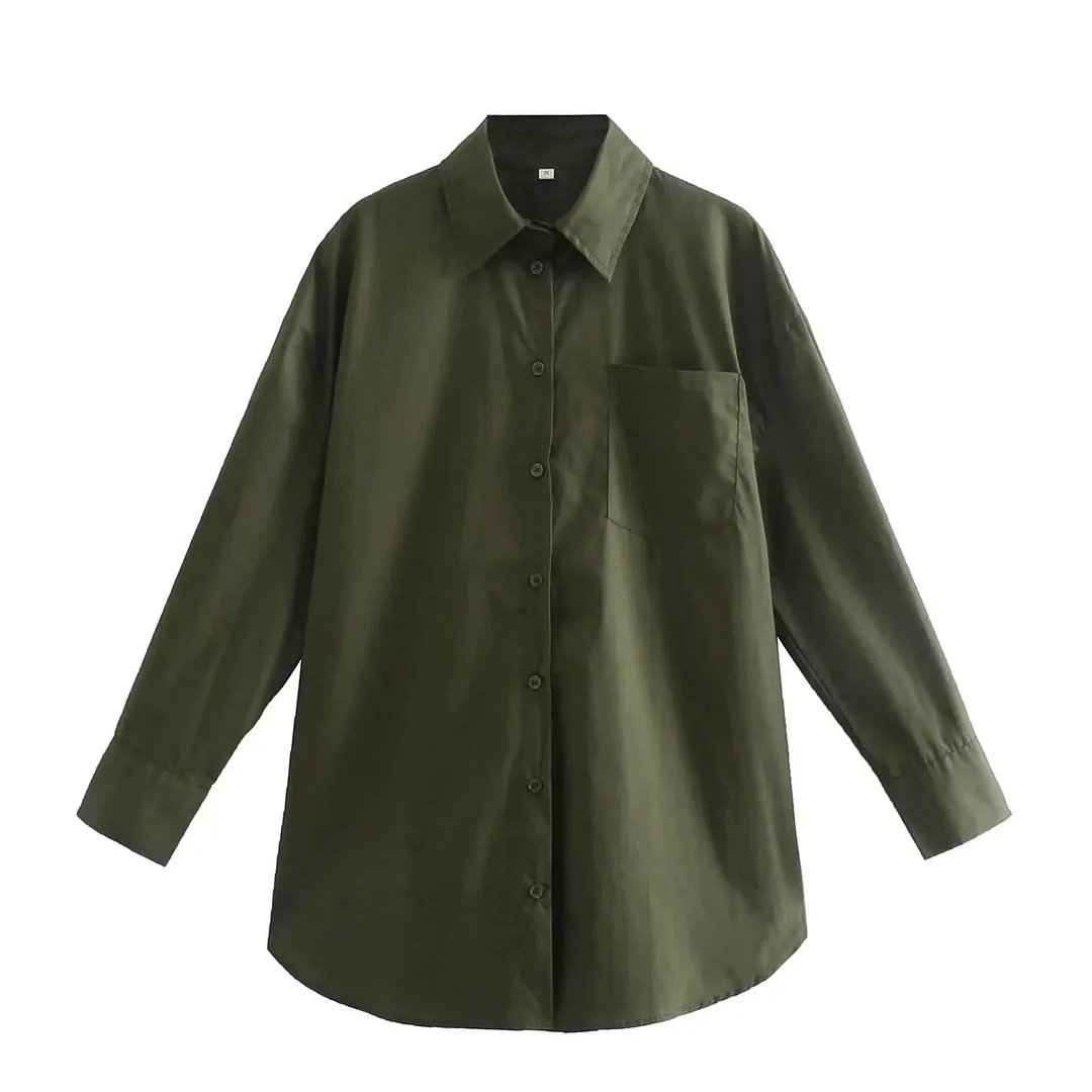 Nigikala Nigikala Women's Clothing 2025 Summer New Loose Cotton Pocket Dress Long-Sleeved Shirt Top B88281