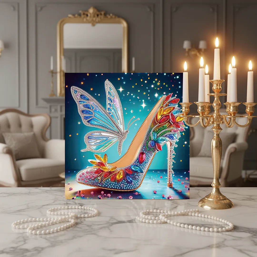 High Heel DIY Special Shape Drill Art Craft Pearl Diamond Painting with Frame 25x25cm Diamond Art Pearl Painting Kit for Adults Beginners Home Decor