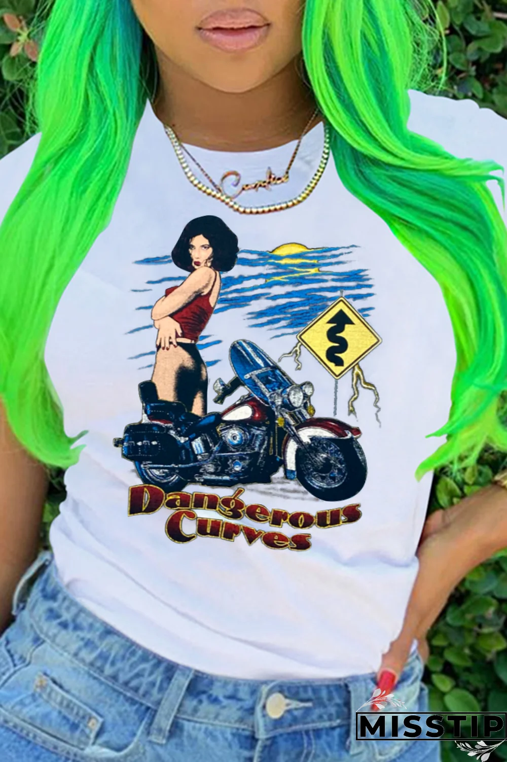 Black Street Party Print Patchwork Letter O Neck T-Shirts