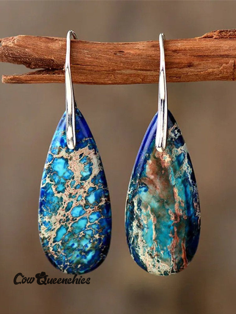 Women’s Natural Teardrop Shape Emperor Stone Earrings Blue / Onesize